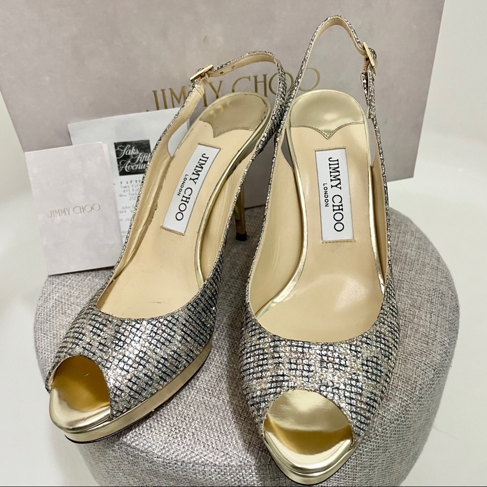 JIMMY CHOO Leopard Print Glitter Heel Pump